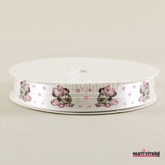 Bebek Minnie Mouse Temalı Beyaz Saten Kurdela 1.5 Cm. X 10 Metre