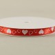 Kalpli Saten Kurdela Kırmızı Üzerine Beyaz Kalpli 1 Cm. X 10 Metre
