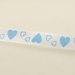 Kalpli Saten Kurdela Beyaz Üzerine Mavi Kalpli 1 Cm. X 10 Metre
