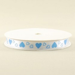 Kalpli Saten Kurdela Beyaz Üzerine Mavi Kalpli 1 Cm. X 10 Metre