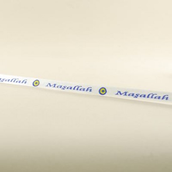 Maşallah Yazılı Saten Kurdela Beyaz 1 Cm. X 10 Metre