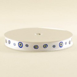 Nazar Boncuklu Saten Kurdela Beyaz 1 Cm. X 10 Metre