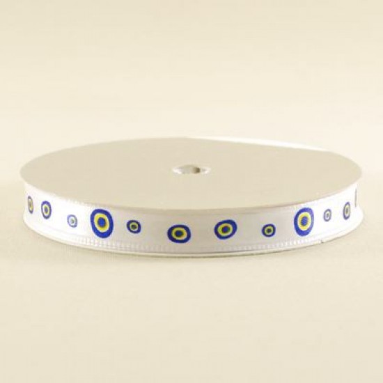 Nazar Boncuklu Saten Kurdela Beyaz 1 Cm. X 10 Metre