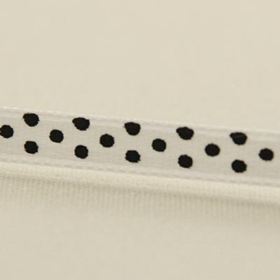 Beyaz Siyah Puantiyeli Saten Kurdela 0.6 Cm. X 40 Metre