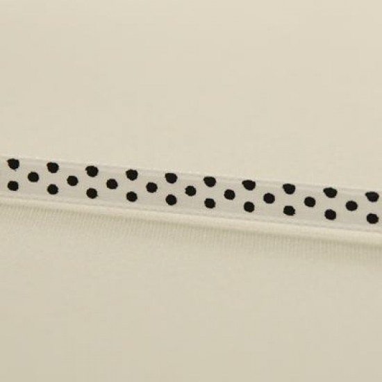 Beyaz Siyah Puantiyeli Saten Kurdela 0.6 Cm. X 40 Metre