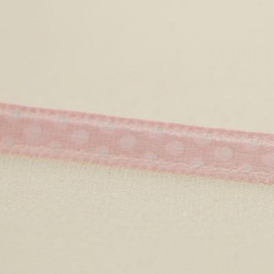 Pembe Beyaz Puantiyeli Saten Kurdela 0.6 Cm. X 40 Metre