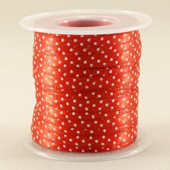 Kırmızı Beyaz Puantiyeli Saten Kurdela 0.6 Cm. X 40 Metre