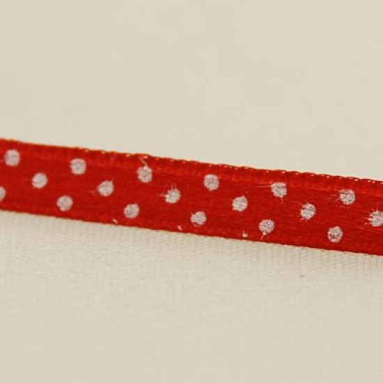 Kırmızı Beyaz Puantiyeli Saten Kurdela 0.6 Cm. X 40 Metre