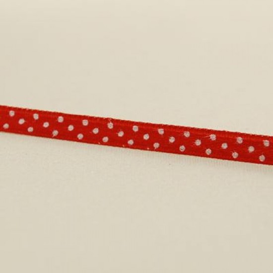 Kırmızı Beyaz Puantiyeli Saten Kurdela 0.6 Cm. X 40 Metre