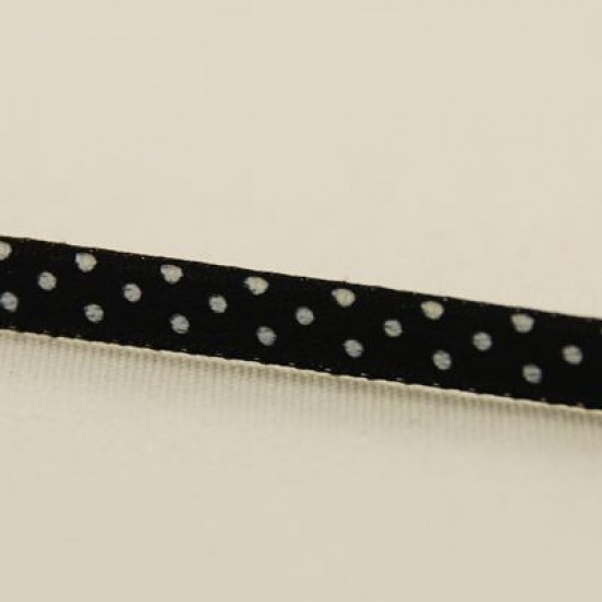 Siyah Beyaz Puantiyeli Saten Kurdela 0.6 Cm. X 40 Metre