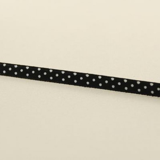Siyah Beyaz Puantiyeli Saten Kurdela 0.6 Cm. X 40 Metre