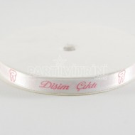 Dişim Çıktı Pembe Saten Kurdela Beyaz 1 Cm. X 10 Metre
