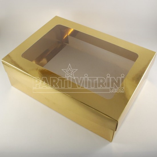 Gold Renk Asetat Kapaklı Kutu 28x20x9 Cm