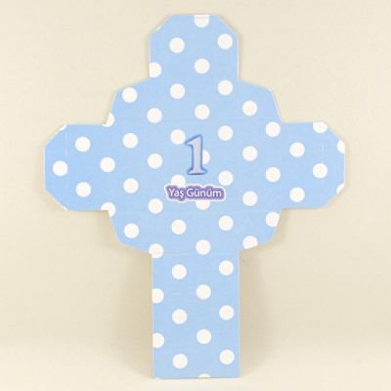 1 Yaş günüm Mavi Puantiyeli Kare Kapaklı Karton Kutu 5X5X5 cm 10 Adet