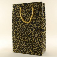 Altın Rengi Desenli Siyah Karton Çanta 17X12X5 Cm 10 Adet