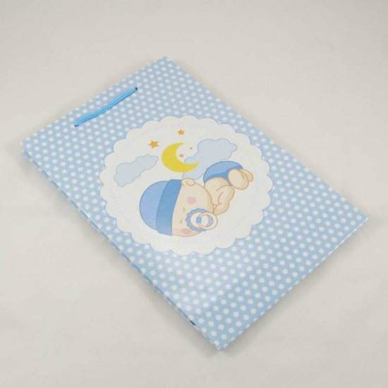 Erkek Bebek Resimli Mavi Karton Çanta 17X25 Cm 10 Adet