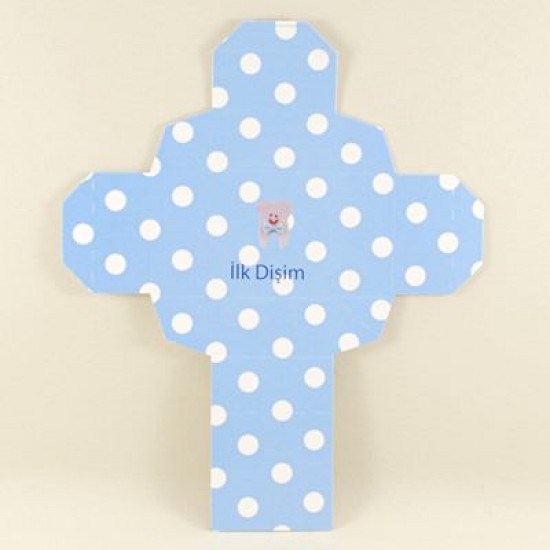 İlk Dişim Mavi Puantiyeli Kare Kapaklı Karton Kutu 5X5X5 cm 10 Adet