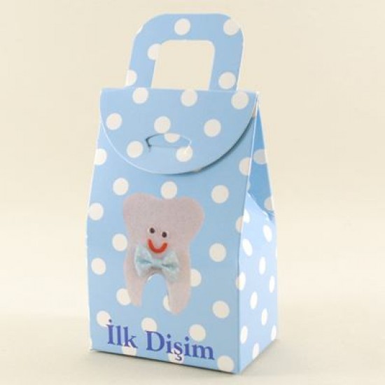 İlk Dişim Mavi Puantiyeli Karton Çerez Ve Şekerlik 11x7x4.5 cm 10 Adet