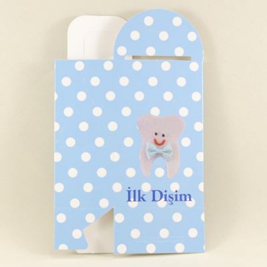 İlk Dişim Mavi Puantiyeli Karton Çerez Ve Şekerlik 11x7x4.5 cm 10 Adet