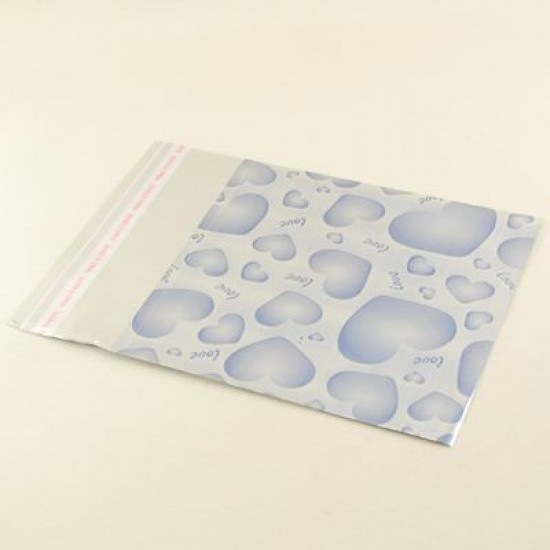 Mavi Kalp Figürlü Metalize Hediye Paketi 12 X 17 Cm 100 Adet