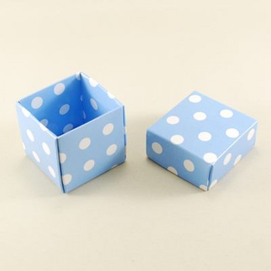 Mavi Puantiyeli Kare Kapaklı Karton Kutu 5X5X5 cm 10 Adet