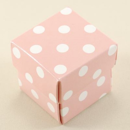 Pembe Puantiyeli Kare Kapaklı Karton Kutu 5X5X5 cm 10 Adet