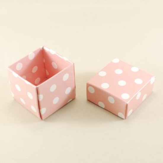 Pembe Puantiyeli Kare Kapaklı Karton Kutu 5X5X5 cm 10 Adet