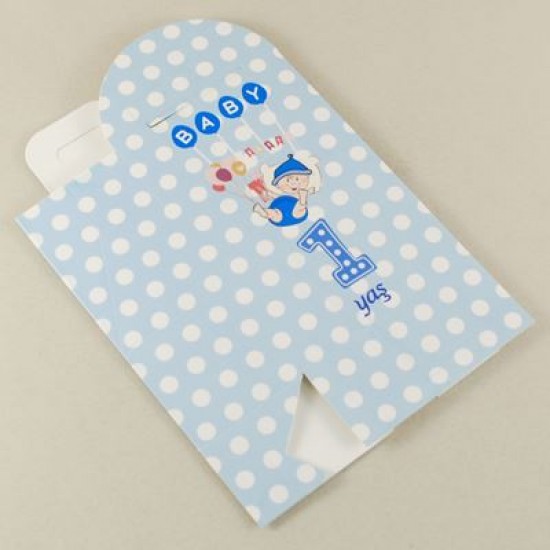 Bir Yaş Bebek Resimli Mavi Puantiyeli Karton Çerez Ve Şekerlik