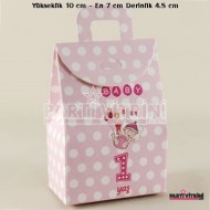 Bir Yaş Bebekli Pembe Puantiyeli Karton Çerez Ve Şekerlik