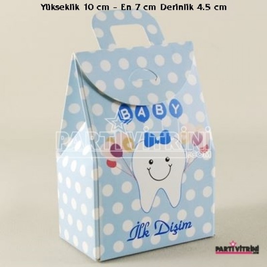 İlk Dişim Diş Görselli Mavi Puantiyeli Karton Çerez Ve Şekerlik