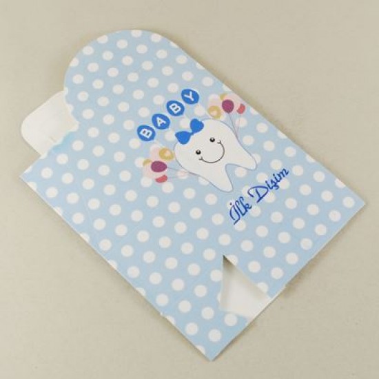 İlk Dişim Diş Görselli Mavi Puantiyeli Karton Çerez Ve Şekerlik