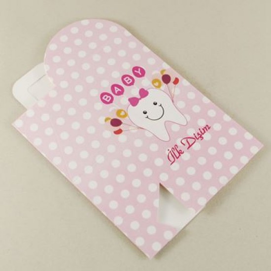 İlk Dişim Diş Görselli Pembe Puantiyeli Karton Çerez Ve Şekerlik