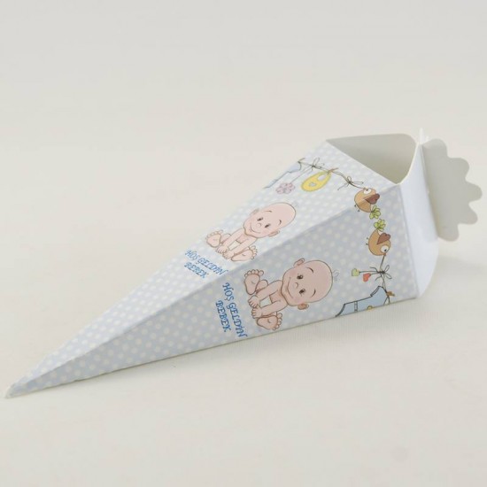 Hoşgeldin Bebek Mevlüt Külahı Mavi Erkek Bebek Resimli 12.5x4 cm 10 Adet