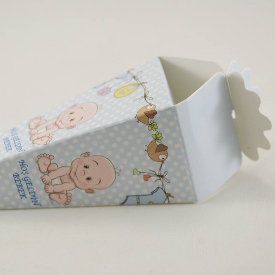 Hoşgeldin Bebek Mevlüt Külahı Mavi Erkek Bebek Resimli 12.5x4 cm 10 Adet