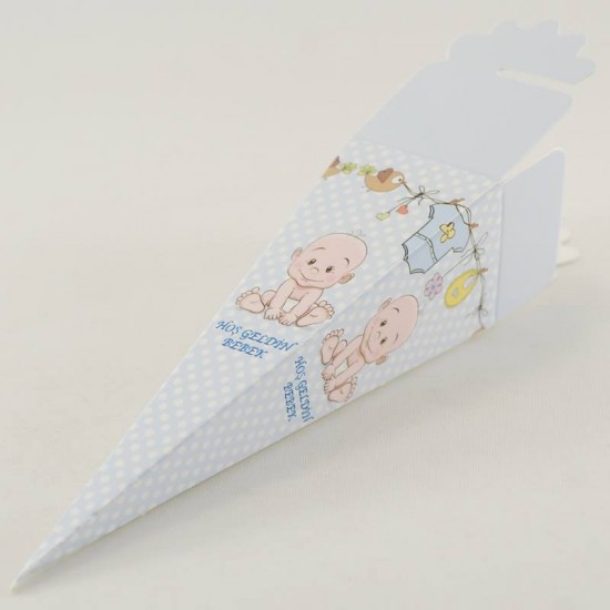 Hoşgeldin Bebek Mevlüt Külahı Mavi Erkek Bebek Resimli 12.5x4 cm 10 Adet