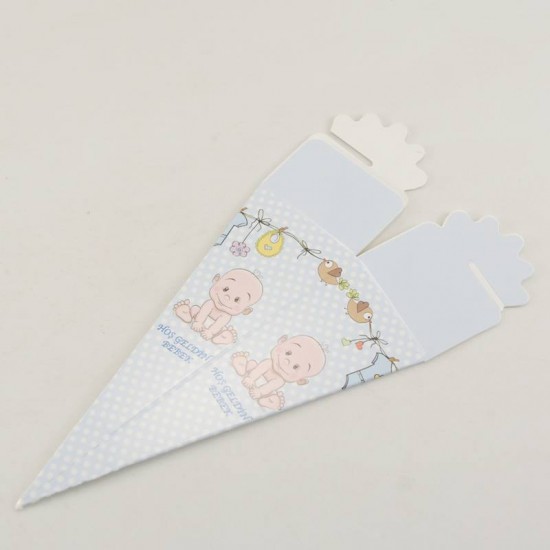 Hoşgeldin Bebek Mevlüt Külahı Mavi Erkek Bebek Resimli 12.5x4 cm 10 Adet