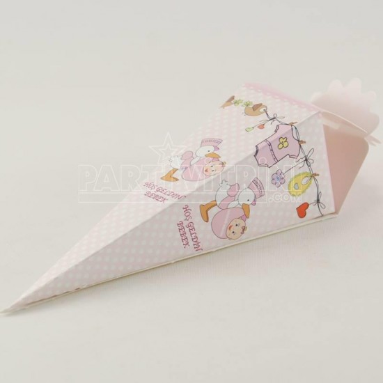 Hoşgeldin Bebek Mevlüt Külahı Pembe Kız Bebek Resimli 12.5x4 cm 10 Adet