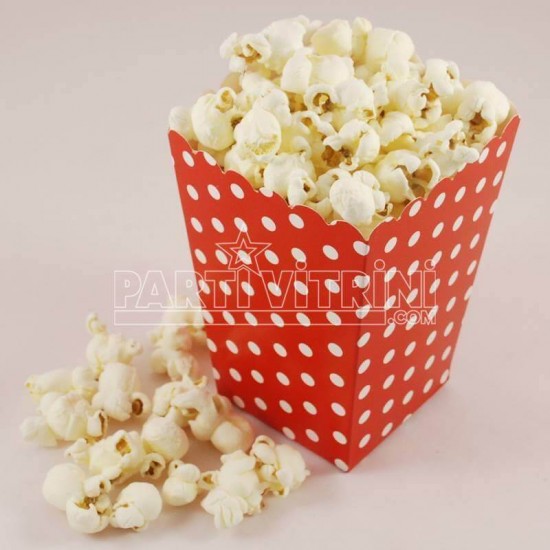Kırmızı Puantiyeli Popcorn Kovası 8 Adet Parti Malzemeleri