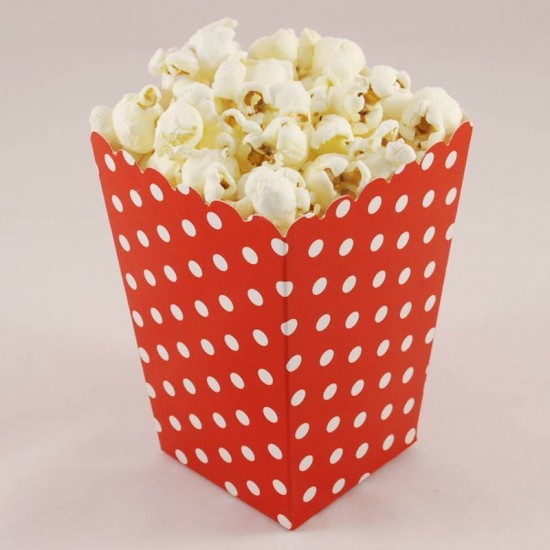 Kırmızı Puantiyeli Popcorn Kovası 8 Adet Parti Malzemeleri