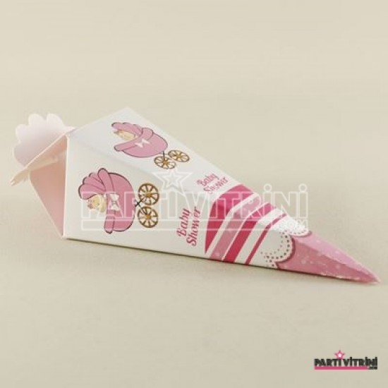 Kız Bebek Pembe Baby Shower Şeker Külahı 12x4 cm 10 Adet