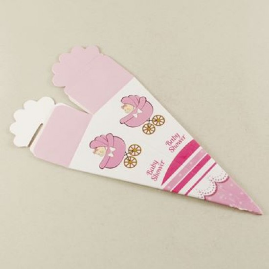 Kız Bebek Pembe Baby Shower Şeker Külahı 12x4 cm 10 Adet