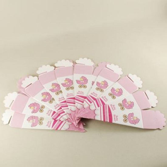 Kız Bebek Pembe Baby Shower Şeker Külahı 12x4 cm 10 Adet