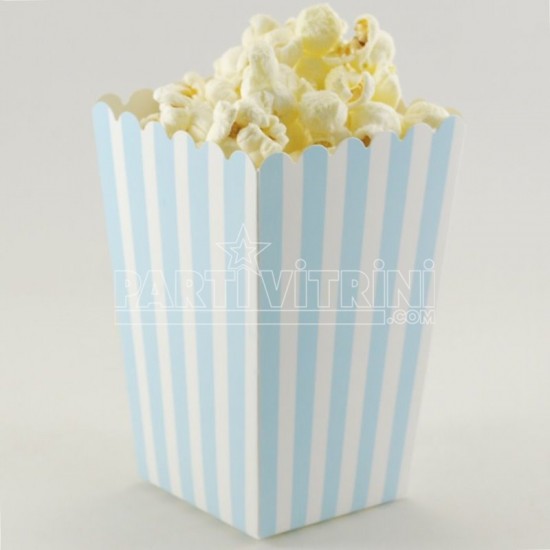 Mavi Çizgili Popcorn Kovası 8 Adet Parti Malzemeleri