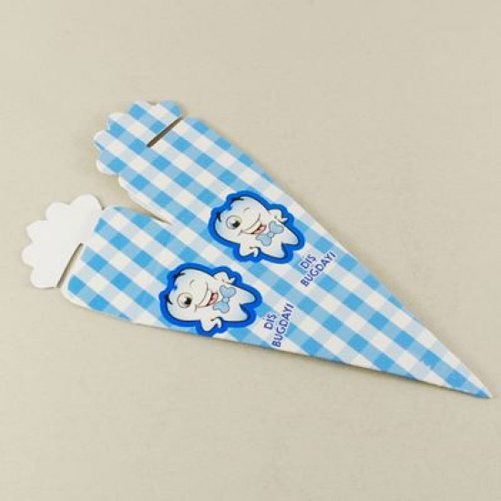 Mevlüt Külahı Mavi Pötikareli Diş Resimli 12x4 cm 10 Adet