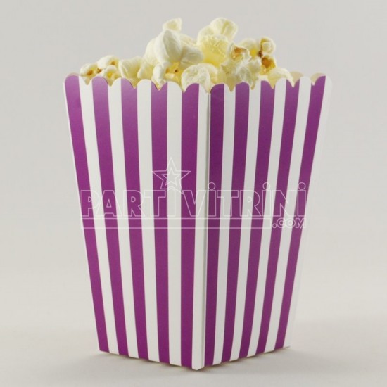 Mor Çizgili Popcorn Kovası 8 Adet Parti Malzemeleri