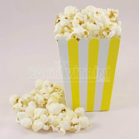 Sarı Çizgili Popcorn Kovası 8 Adet Parti Malzemeleri