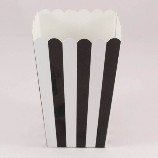 Siyah Çizgili Popcorn Kovası 8 Adet Parti Malzemeleri