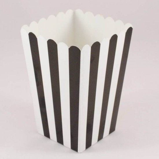 Siyah Çizgili Popcorn Kovası 8 Adet Parti Malzemeleri