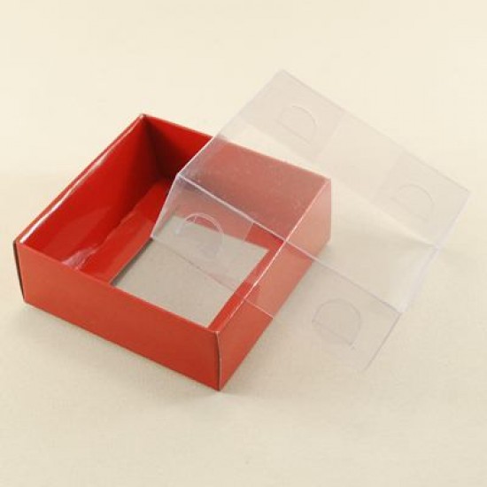 Kırmızı Renk Asetat Kapaklı Karton Kutu 8x8x3 Cm