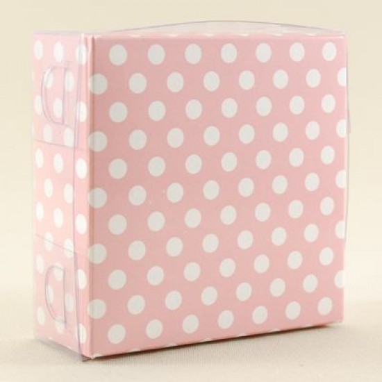 Pembe Puantiyeli Asetat Kapaklı Karton Kutu 9x9x3 Cm